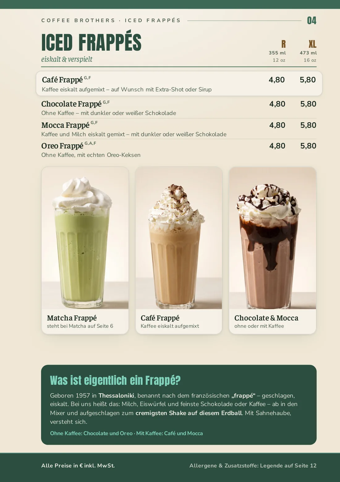 Speisekarte Seite 4: Iced Frappés