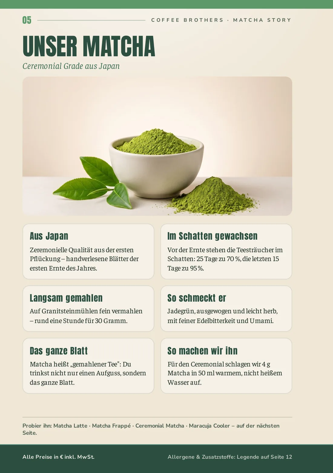 Speisekarte Seite 5: Matcha Story