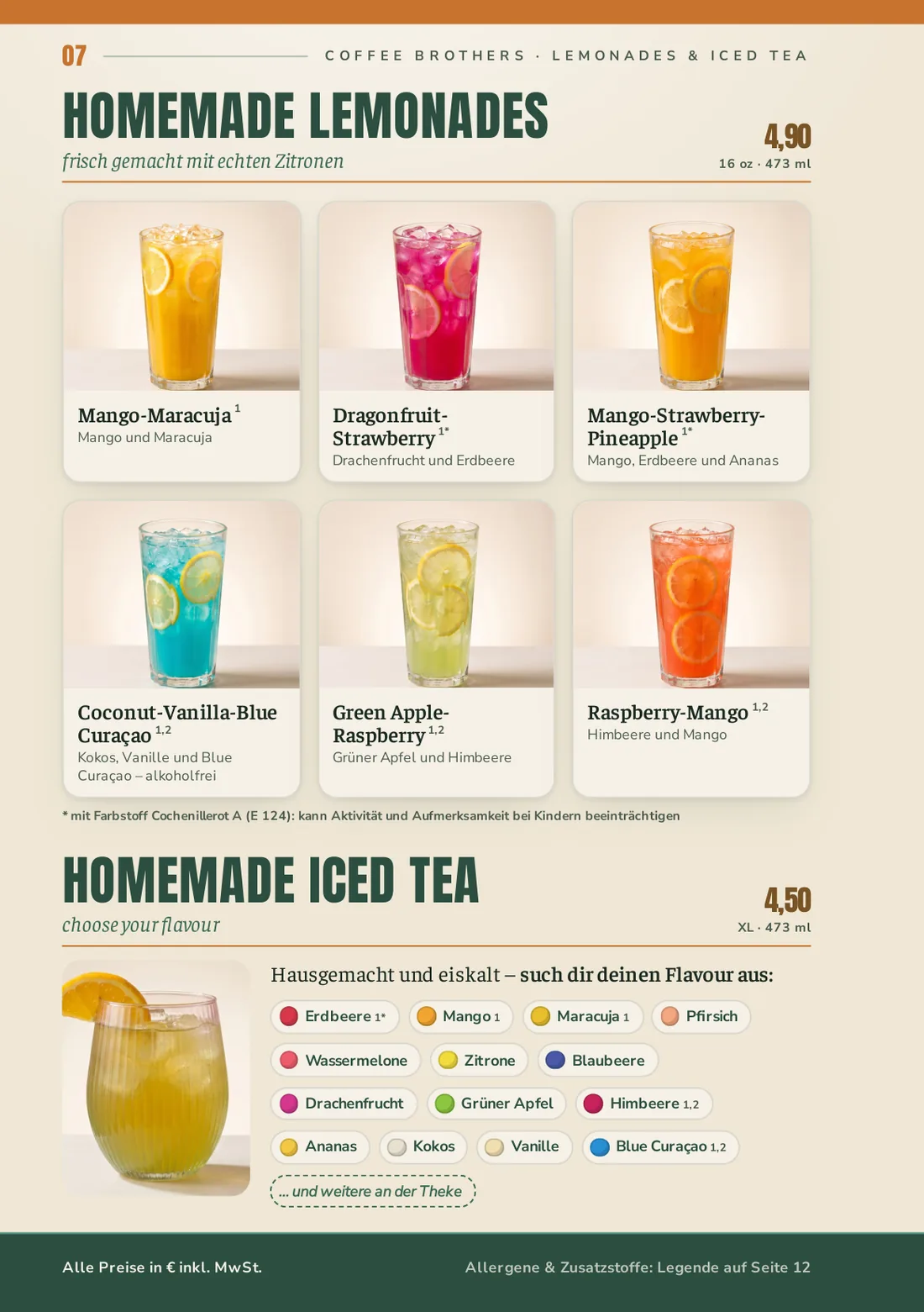 Speisekarte Seite 7: Lemonades & Iced Tea