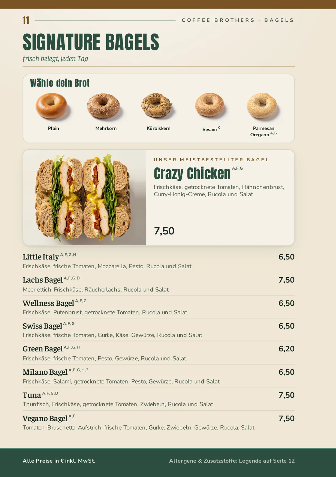 Speisekarte Seite 11: Signature Bagels