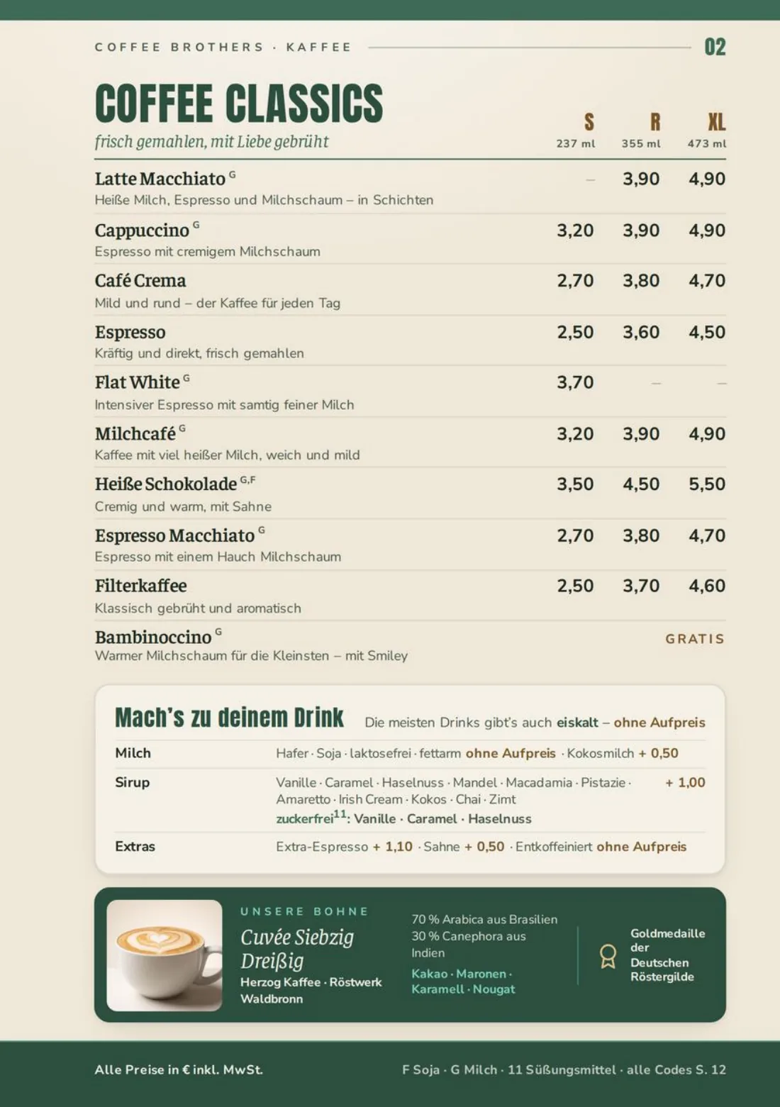 Speisekarte Seite 2: Coffee Classics