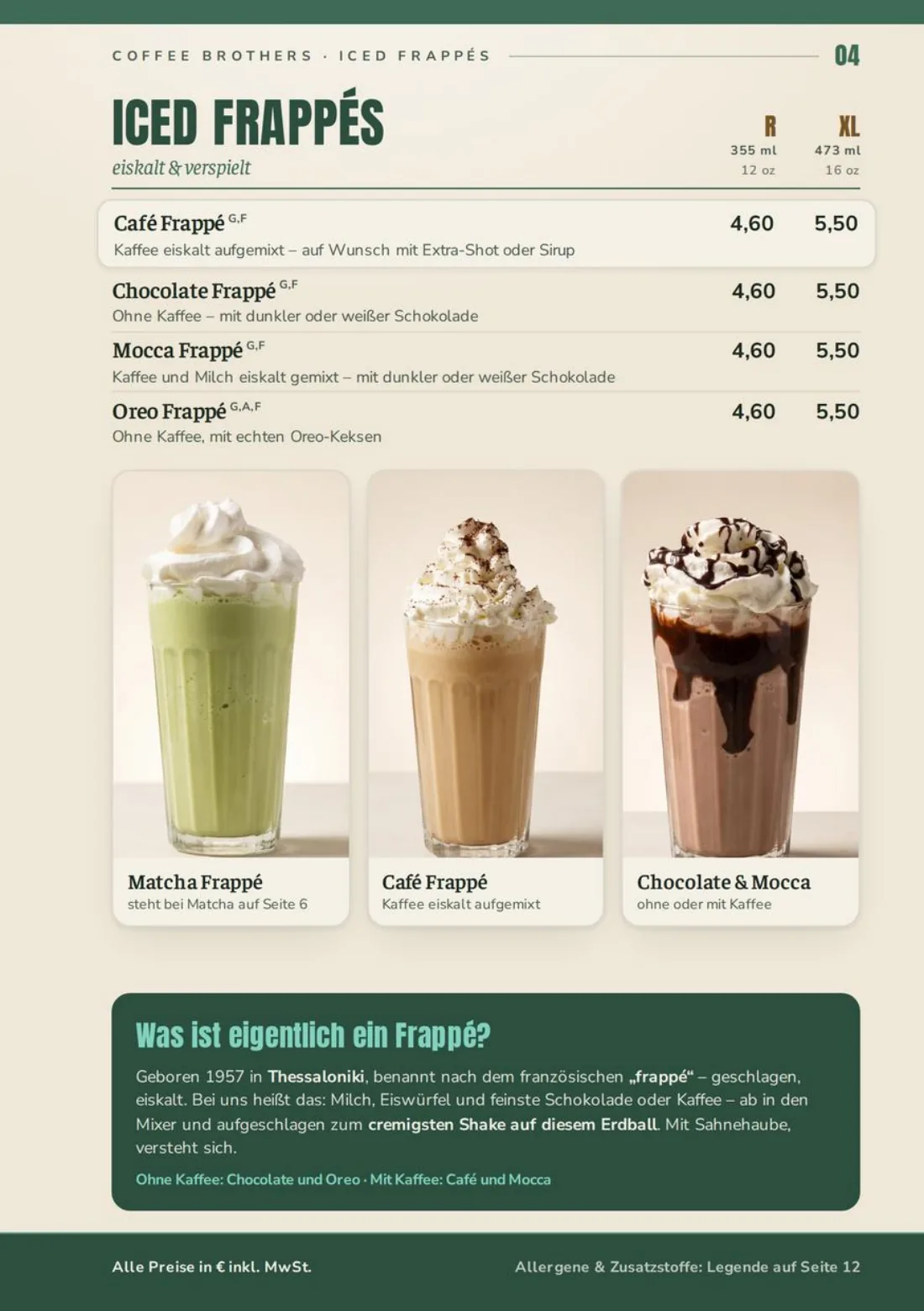 Speisekarte Seite 4: Iced Frappés