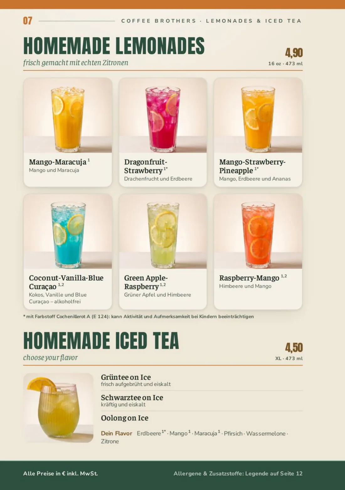 Speisekarte Seite 7: Lemonades & Iced Tea