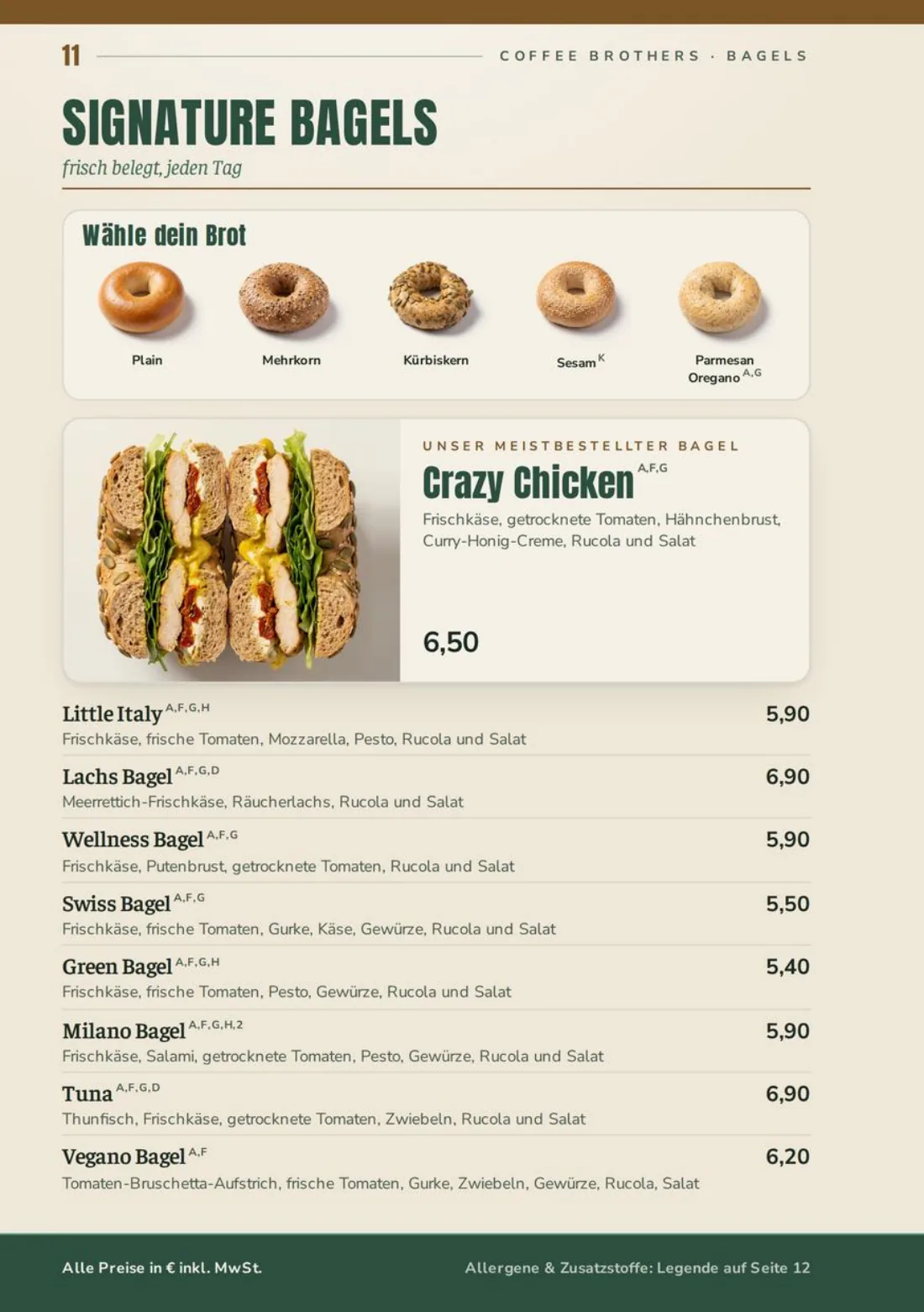 Speisekarte Seite 11: Signature Bagels