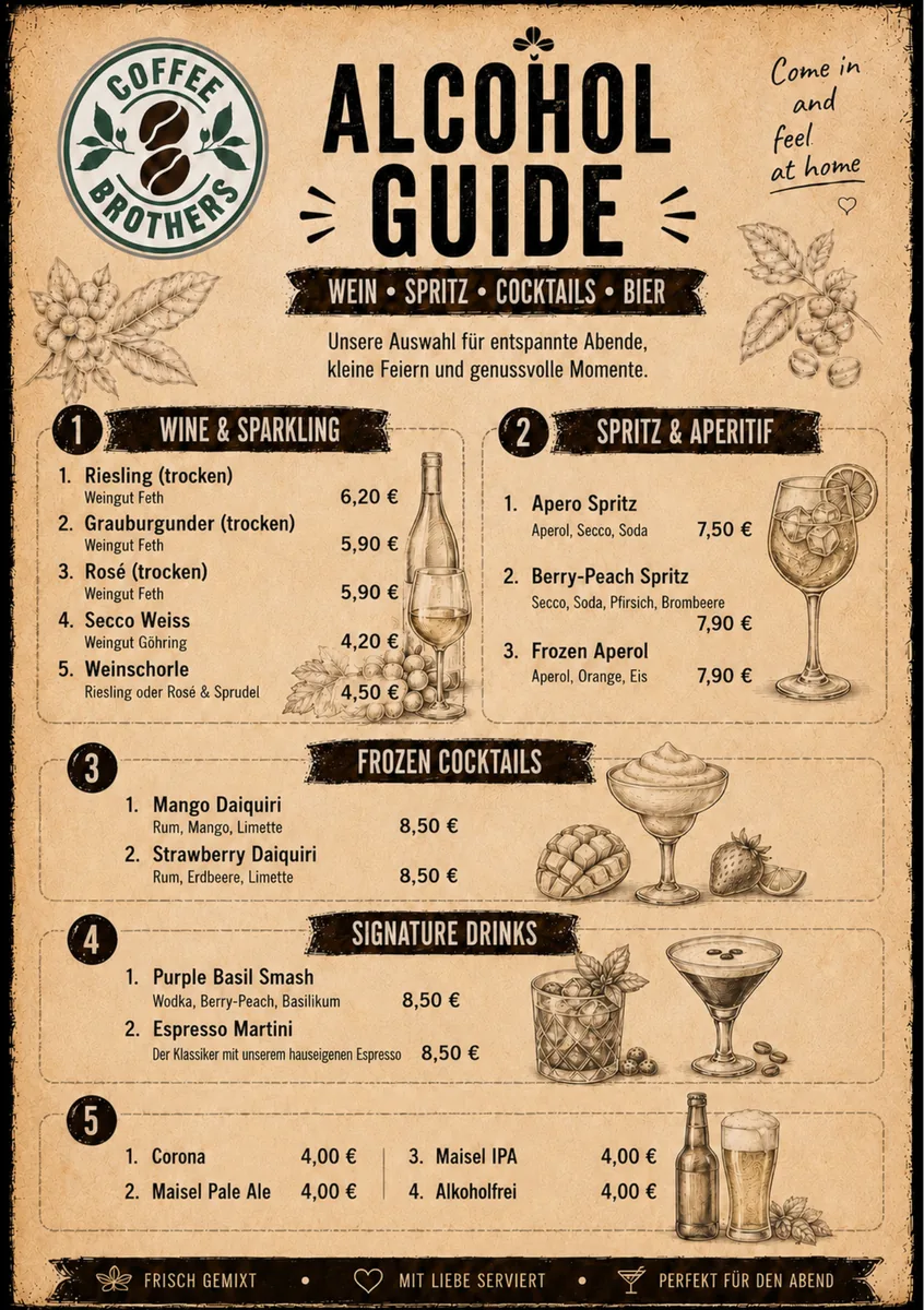 Alcohol Guide — Wein, Spritz, Cocktails und Bier