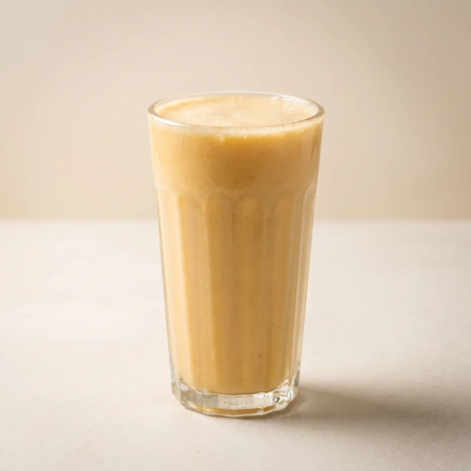 Golden-yellow Exotic Mix Smoothie in a tall glass.