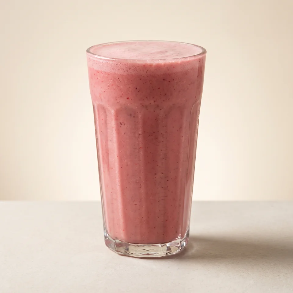 Berry-coloured Summerfruit Smoothie in a tall glass.